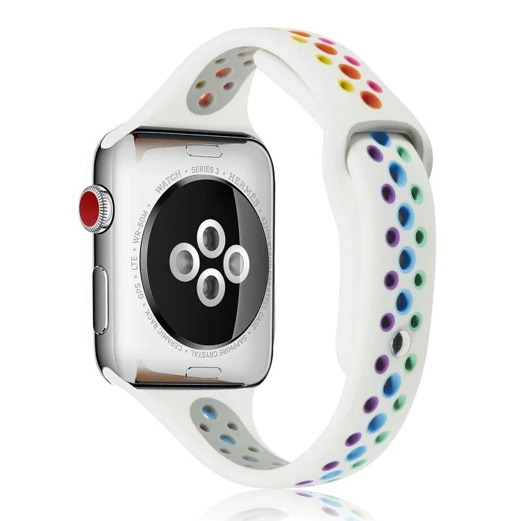 Rainbow Silicone Watchband For Apple Watch Series 6 & SE & 5 & 4 40mm / 3 & 2 & 1 38mm, For Apple Watch Series 7 41mm / 6 & SE & 5 & 4 40mm / 3 & 2 & 1 38mm, For Apple Watch Series 8&7 41mm / SE 2&6&SE&5&4 40mm / 3&2&1 38mm