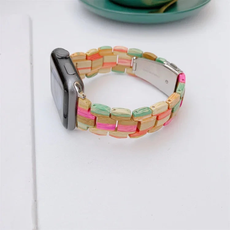 Wooden Bead Woven Watchband For Apple Watch Series 6 & SE & 5 & 4 44mm / 3 & 2 & 1 42mm, For Apple Watch Ultra 49mm / Series 8&7 45mm / SE 2&6&SE&5&4 44mm / 3&2&1 42mm