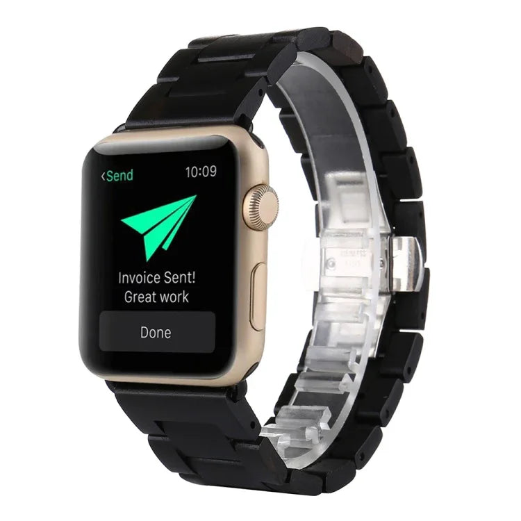 Wooden replacement wrist strap for Apple Watch Series 7 41mm and 40mm models, comfortable and stylish design.