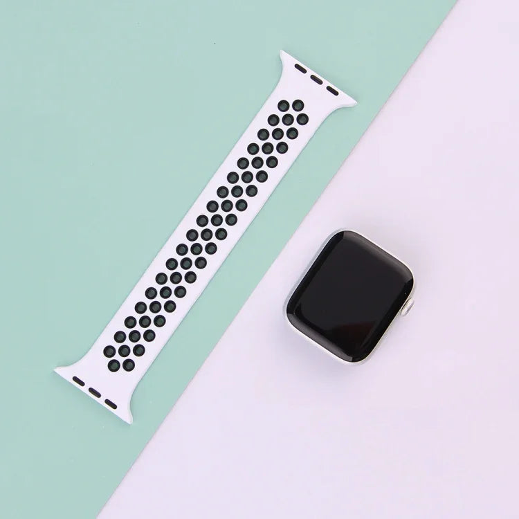 Elastic Silicone Watchband For Apple Watch Series 6 & SE & 5 & 4 44mm / 3 & 2 & 1 42mm, 150mm (Black White), 150mm (Light Pink White), 150mm (Blue White), 160mm (Light Pink White)