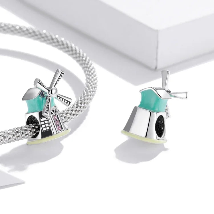S925 Sterling Silver Dutch Windmills Beads DIY Bracelet Necklace Accessories, Dutch Windmills