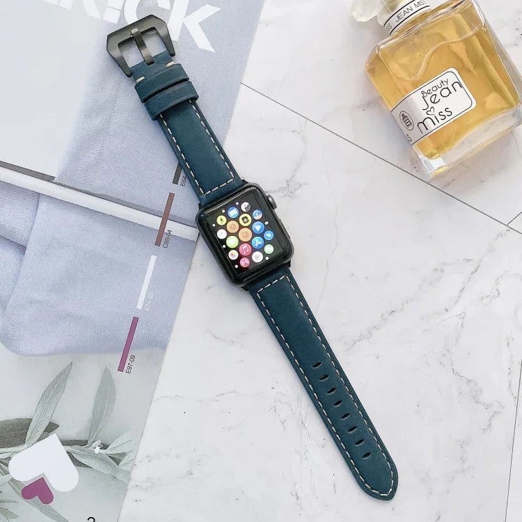 Big Head Buckle Leather Replacement Watchbands For Apple Watch Series 6 & SE & 5 & 4 44mm / 3 & 2 & 1 42mm, For Apple Watch Ultra 49mm / Series 8&7 45mm / SE 2&6&SE&5&4 44mm / 3&2&1 42mm