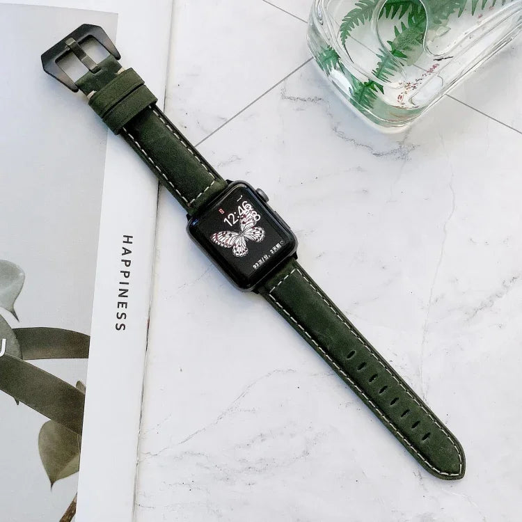 Big Head Buckle Leather Replacement Watchbands For Apple Watch Series 6 & SE & 5 & 4 44mm / 3 & 2 & 1 42mm, For Apple Watch Ultra 49mm / Series 8&7 45mm / SE 2&6&SE&5&4 44mm / 3&2&1 42mm
