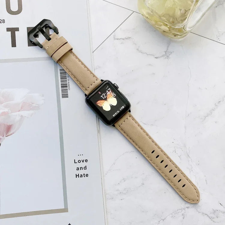 Big Head Buckle Leather Replacement Watchbands For Apple Watch Series 6 & SE & 5 & 4 40mm / 3 & 2 & 1 38mm, For Apple Watch Series 8&7 41mm / SE 2&6&SE&5&4 40mm / 3&2&1 38mm