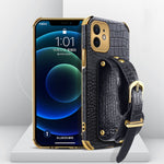 Electroplated TPU Crocodile Pattern Leather Case with Wrist Strap, For iPhone 12 mini, For iPhone 12, For iPhone 12 Pro, For iPhone 12 Pro Max