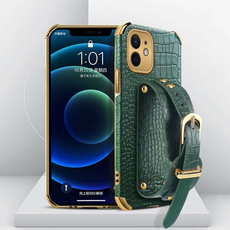 Electroplated TPU Crocodile Pattern Leather Case with Wrist Strap, For iPhone 12 mini, For iPhone 12, For iPhone 12 Pro, For iPhone 12 Pro Max