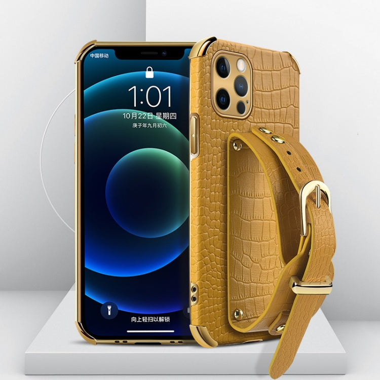 Electroplated TPU Crocodile Pattern Leather Case with Wrist Strap, For iPhone 12 mini, For iPhone 12, For iPhone 12 Pro, For iPhone 12 Pro Max
