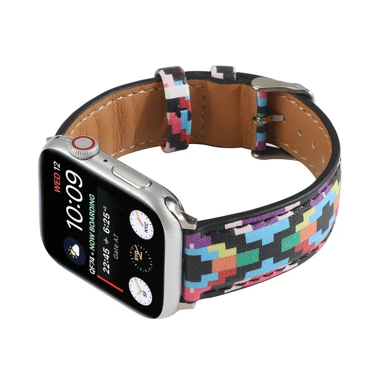 Marble Ethnic Style Printed Leather Watchband For Apple Watch Series 6 & SE &, 5 & 4 44mm / 3 & 2 & 1 42mm, 5 & 4 40mm / 3 & 2 & 1 38mm