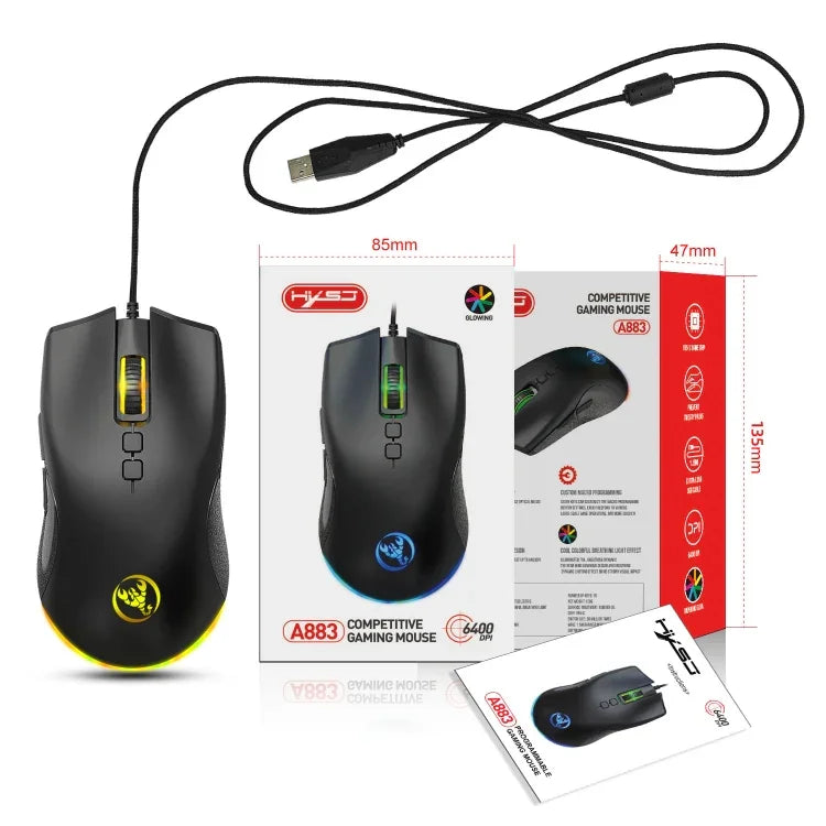 HXSJ A883 7 Keys 6400DPI RGB Light Mechanical Gaming Wired Mouse