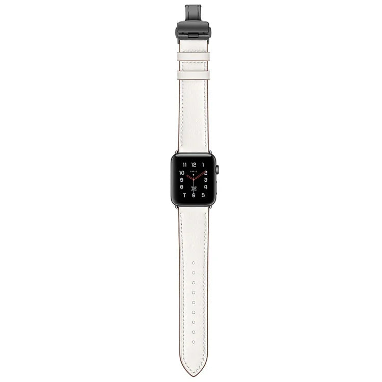 Genuine Leather + Butterfly Black Buckle Replacement Watchbands For Apple Watch Series 6 & SE & 5 & 4 40mm / 3 & 2 & 1 38mm, Black Buckle For Apple Watch Series 8&7 41mm / SE 2&6&SE&5&4 40mm / 3&2&1 38mm                                                 ...
