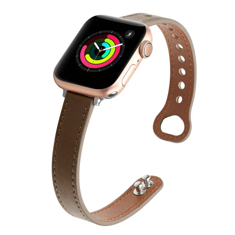 Double Nail Leather Replacement Strap Watchband, leather replacement strap for Apple Watch Series 7 and SE.