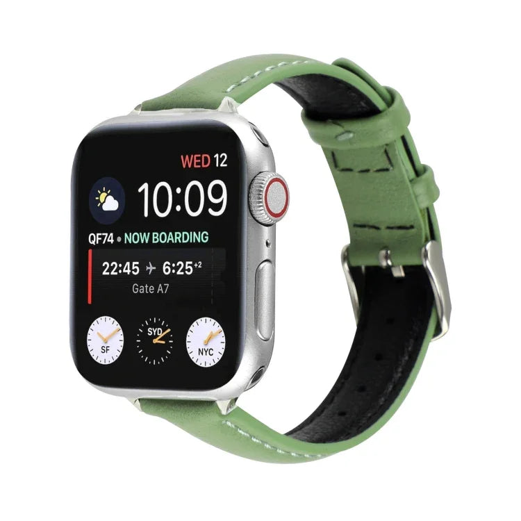 14mm Slim Genuine Leather Strap Watchband For Apple Watch Series, 7 45mm / 6 & SE & 5 & 4 44mm / 3 & 2 & 1 42mm, 7 41mm / 6 & SE & 5 & 4 40mm / 3 & 2 & 1 38mm