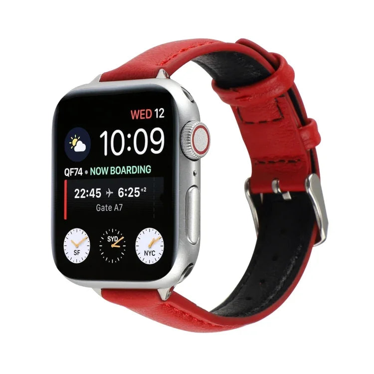 14mm Slim Genuine Leather Strap Watchband For Apple Watch Series, 7 45mm / 6 & SE & 5 & 4 44mm / 3 & 2 & 1 42mm, 7 41mm / 6 & SE & 5 & 4 40mm / 3 & 2 & 1 38mm