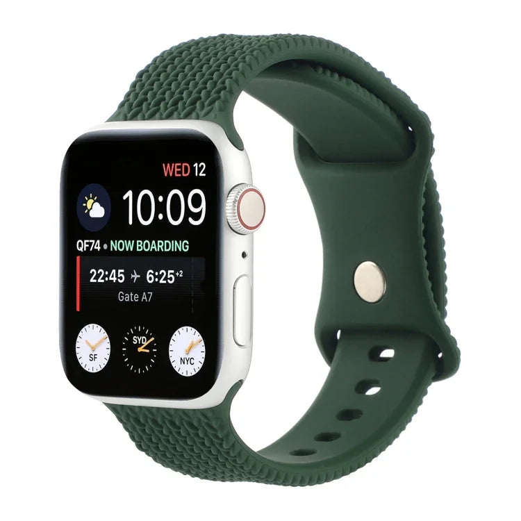 Woven Pattern Figure 8 Buckle Silicone Strap Watchband For Apple Watch Series, 7 45mm / 6 & SE & 5 & 4 44mm / 3 & 2 & 1 42mm, 7 41mm / 6 & SE & 5 & 4 40mm / 3 & 2 & 1 38mm