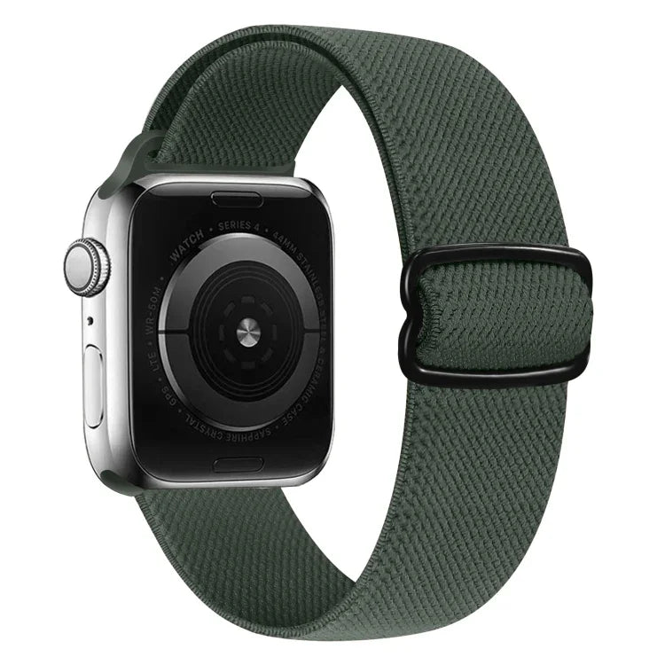 Nylon replacement strap for Apple Watch, 8-shaped buckle design, compatible with various Apple Watch series and sizes.