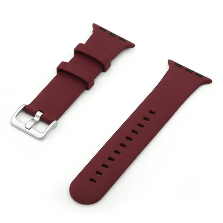 Silver Buckle Silicone Replacement Strap Watchband, For Apple Watch Series 7  41mm / & 6 & SE & 5 & 4 40mm, For Apple Watch Series  7  45mm / & 6 & SE & 5 & 4 44mm