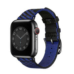 Two-color nylon braid replacement watch strap for Apple Watch, showcasing stylish design on black watch.