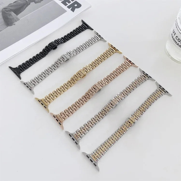 Seven-beads Steel Replacement Strap Watchband, For Apple Watch Series 7  41mm / & 6 & SE & 5 & 4 40mm, For Apple Watch Series  7  45mm / & 6 & SE & 5 & 4 44mm