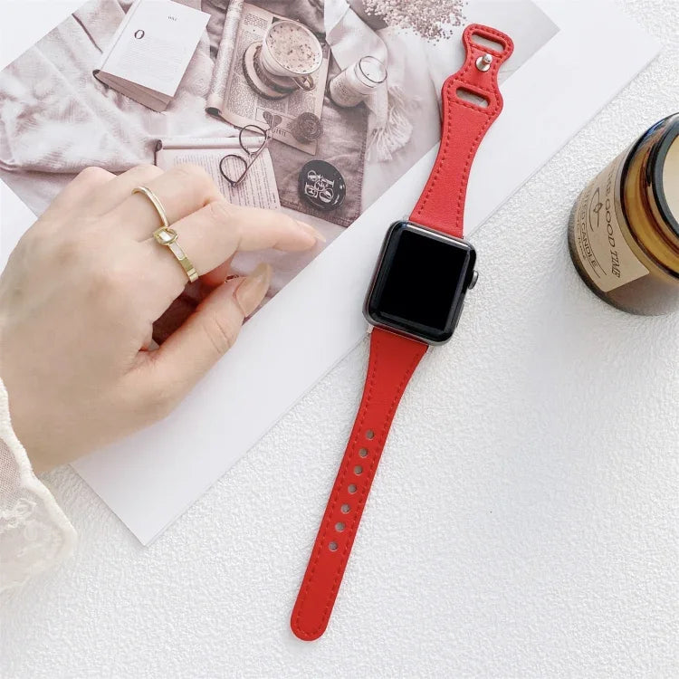 Small Waist 8-shape Reverse Buckle Leather Replacement Strap Watchband For Apple Watch Series, 7 41mm / 6 & SE & 5 & 4 40mm / 3 & 2 & 1 38mm, 7 45mm / 6 & SE & 5 & 4 44mm / 3 & 2 & 1 42mm