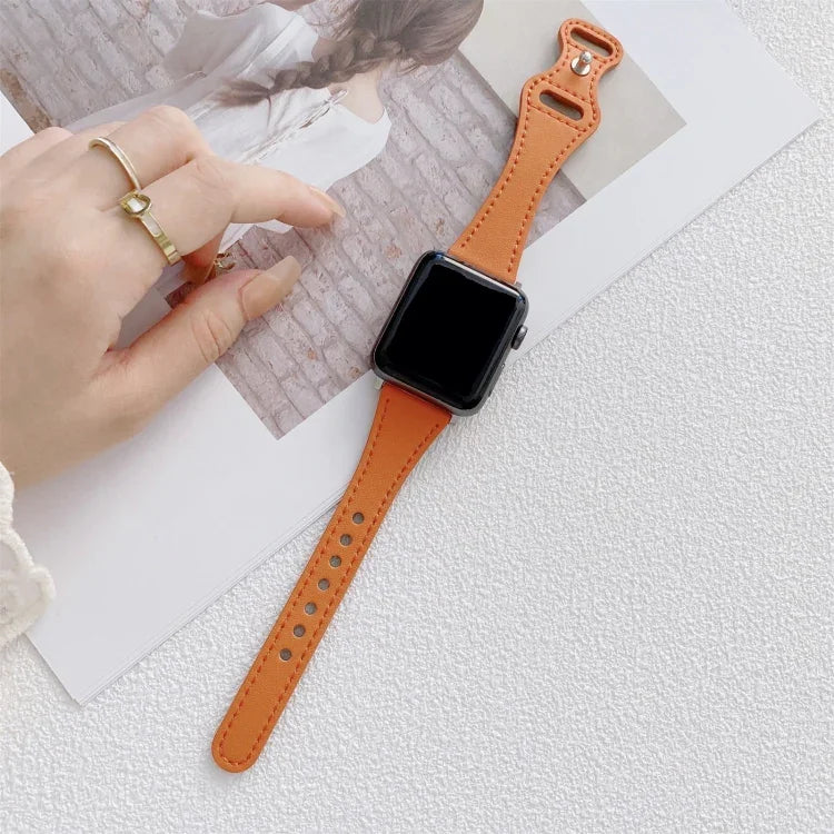 Small Waist 8-shape Reverse Buckle Leather Replacement Strap Watchband For Apple Watch Series, 7 41mm / 6 & SE & 5 & 4 40mm / 3 & 2 & 1 38mm, 7 45mm / 6 & SE & 5 & 4 44mm / 3 & 2 & 1 42mm