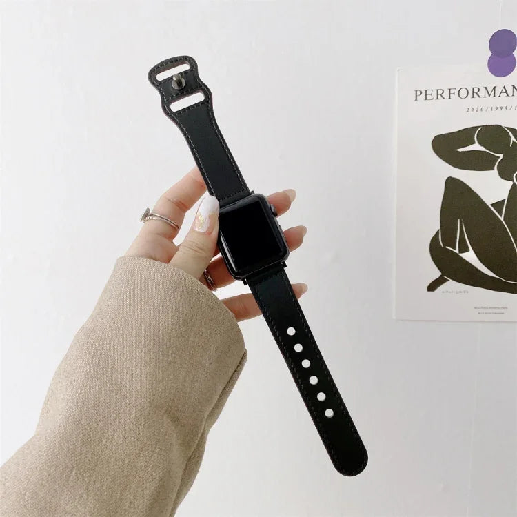 8-shape Buckle Retro Leather Replacement Strap Watchband For Apple Watch Series, 7 41mm / 6 & SE & 5 & 4 40mm / 3 & 2 & 1 38mm, 7 45mm / 6 & SE & 5 & 4 44mm / 3 & 2 & 1 42mm