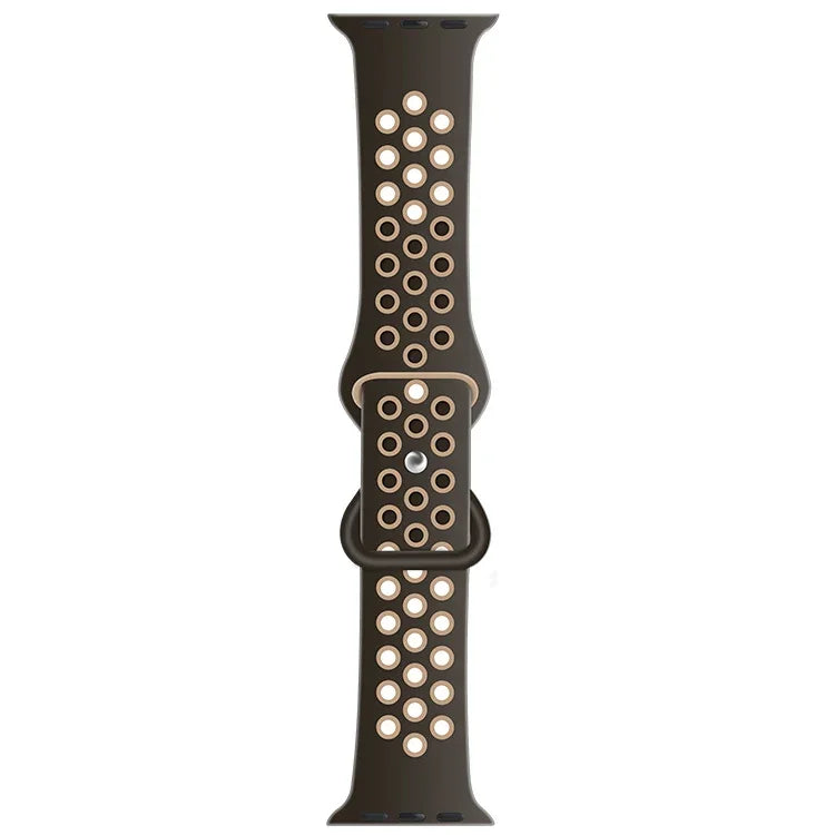 Butterfly Buckle Dual-tone Liquid Silicone Replacement Watchband For Apple Watch Series, 7 41mm / 6 & SE & 5 & 4 40mm / 3 & 2 & 1 38mm, 7 45mm / 6 & SE & 5 & 4 44mm / 3 & 2 & 1 42mm