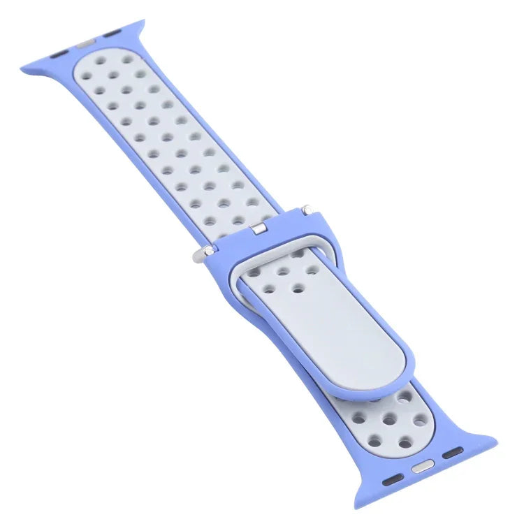 Metal Buckle Silicone Replacement Watchband For Apple Watch Series, 7 41mm / 6 & SE & 5 & 4 40mm / 3 & 2 & 1 38mm, 7 45mm / 6 & SE & 5 & 4 44mm / 3 & 2 & 1 42mm