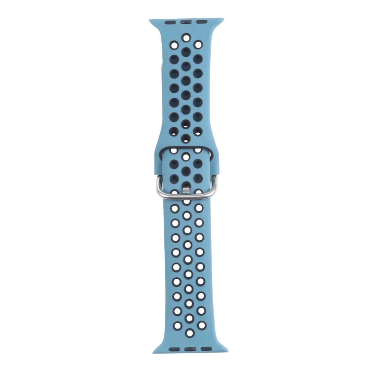 Metal Buckle Silicone Replacement Watchband For Apple Watch Series, 7 41mm / 6 & SE & 5 & 4 40mm / 3 & 2 & 1 38mm, 7 45mm / 6 & SE & 5 & 4 44mm / 3 & 2 & 1 42mm