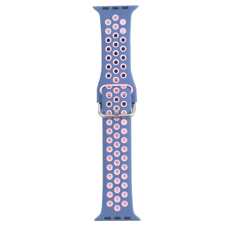 Metal Buckle Silicone Replacement Watchband For Apple Watch Series, 7 41mm / 6 & SE & 5 & 4 40mm / 3 & 2 & 1 38mm, 7 45mm / 6 & SE & 5 & 4 44mm / 3 & 2 & 1 42mm