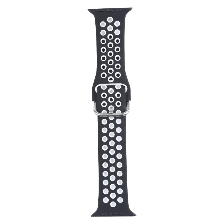 Metal Buckle Silicone Replacement Watchband For Apple Watch Series, 7 41mm / 6 & SE & 5 & 4 40mm / 3 & 2 & 1 38mm, 7 45mm / 6 & SE & 5 & 4 44mm / 3 & 2 & 1 42mm