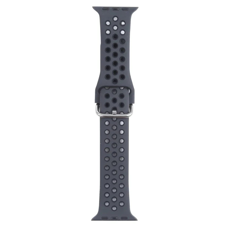 Metal Buckle Silicone Replacement Watchband For Apple Watch Series, 7 41mm / 6 & SE & 5 & 4 40mm / 3 & 2 & 1 38mm, 7 45mm / 6 & SE & 5 & 4 44mm / 3 & 2 & 1 42mm