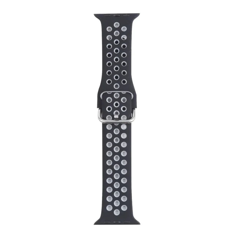 Metal Buckle Silicone Replacement Watchband For Apple Watch Series, 7 41mm / 6 & SE & 5 & 4 40mm / 3 & 2 & 1 38mm, 7 45mm / 6 & SE & 5 & 4 44mm / 3 & 2 & 1 42mm