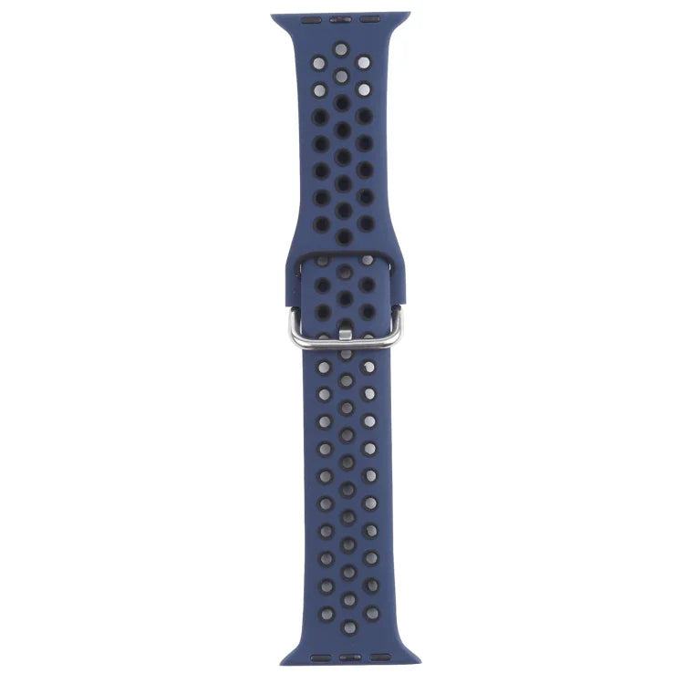 Metal Buckle Silicone Replacement Watchband For Apple Watch Series, 7 41mm / 6 & SE & 5 & 4 40mm / 3 & 2 & 1 38mm, 7 45mm / 6 & SE & 5 & 4 44mm / 3 & 2 & 1 42mm