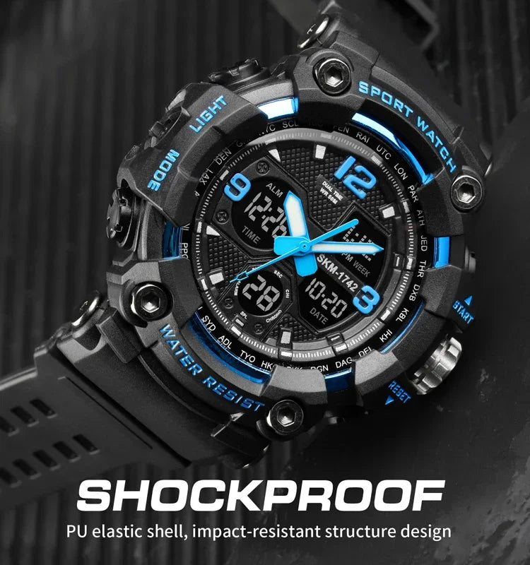 SKMEI 1742 Four-screen LED Digital Display Luminous Sports Shockproof Electronic Watch for Men