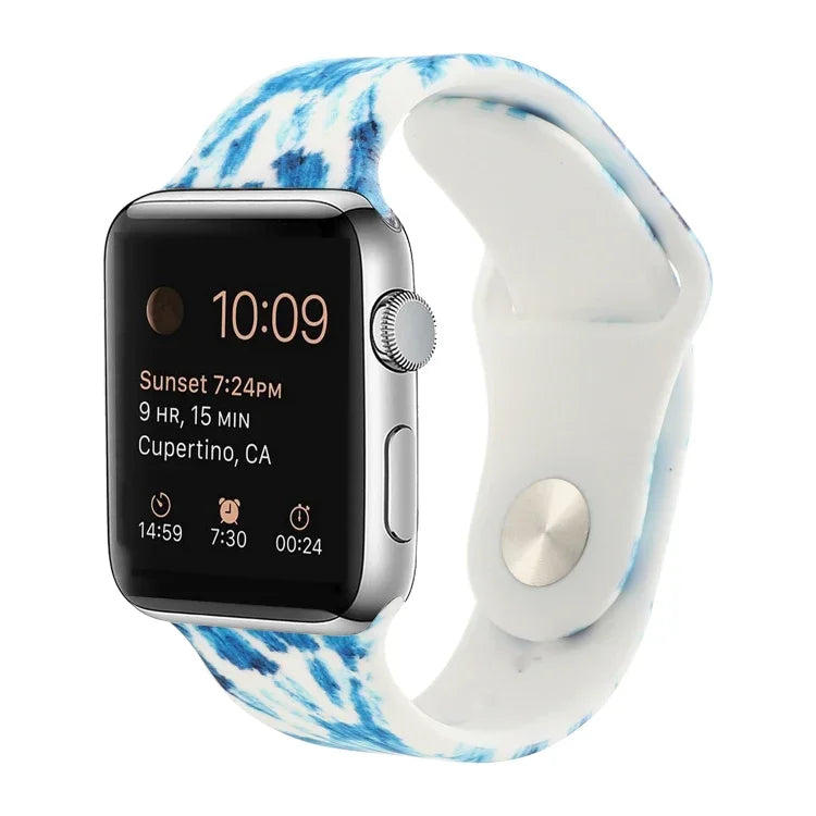 Silicone Painted Pattern Replacement Watchband For Apple Watch Series, 7 41mm / 6 & SE & 5 & 4 40mm / 3 & 2 & 1 38mm, 7 45mm / 6 & SE & 5 & 4 44mm / 3 & 2 & 1 42mm