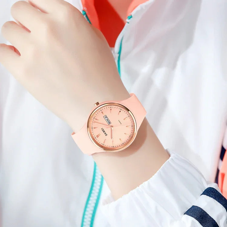 SKMEI 1747 Simple Bar scale Dial Silicone Strap Quartz Watch for Ladies