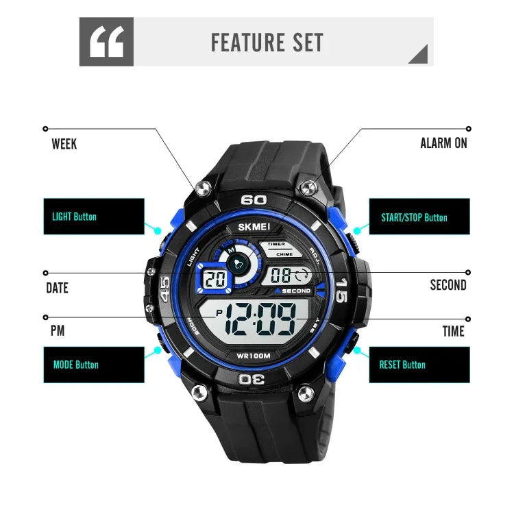 SKMEI 1756 Dual Time Countdown Alarm Clock Men Sports Luminous Electronic Watch