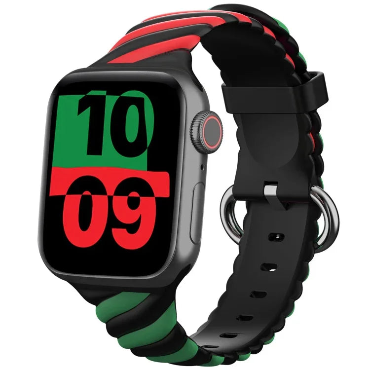 Two-color Twist Silicone Replacement Strap Watchband For Apple Watch Series, 7 41mm / 6 & SE & 5 & 4 40mm / 3 & 2 & 1 38mm, 7 45mm / 6 & SE & 5 & 4 44mm / 3 & 2 & 1 42mm