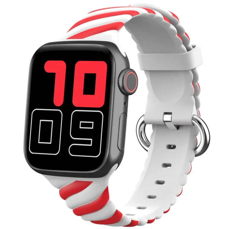 Two-color Twist Silicone Replacement Strap Watchband For Apple Watch Series, 7 41mm / 6 & SE & 5 & 4 40mm / 3 & 2 & 1 38mm, 7 45mm / 6 & SE & 5 & 4 44mm / 3 & 2 & 1 42mm