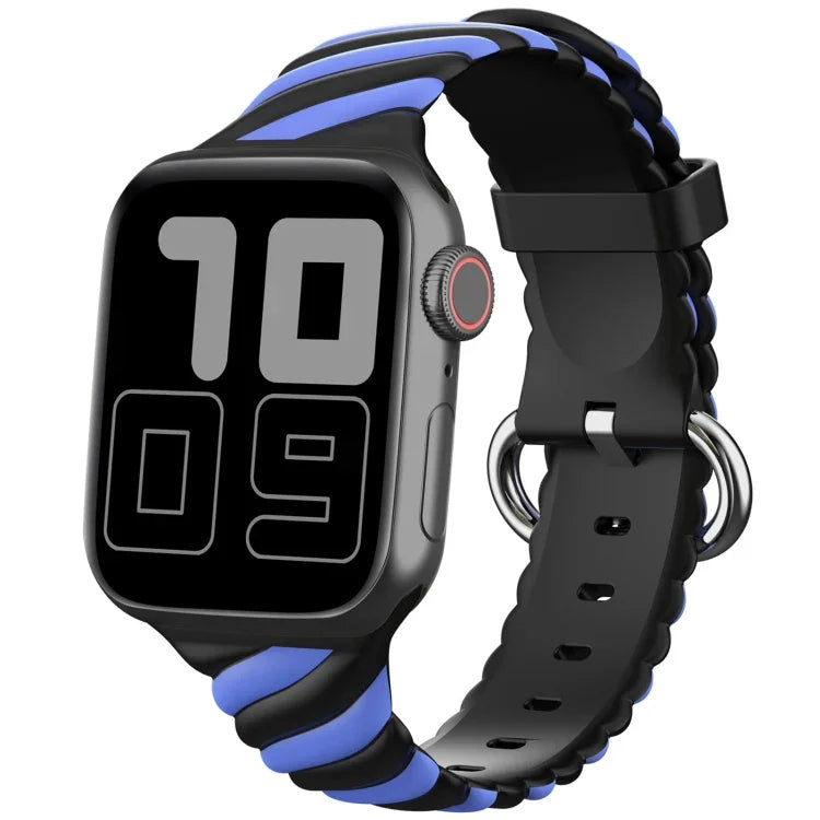 Two-color Twist Silicone Replacement Strap Watchband For Apple Watch Series, 7 41mm / 6 & SE & 5 & 4 40mm / 3 & 2 & 1 38mm, 7 45mm / 6 & SE & 5 & 4 44mm / 3 & 2 & 1 42mm