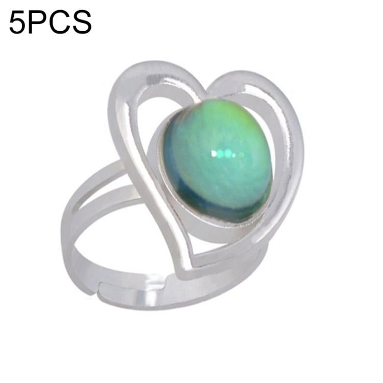 5 PCS Temperature Sensitive Discoloration Adjustable Open Ring, Heart Gem, Straw Hat Sun Shield, Big Starfish, Big Heart Gem, Dolphin Holding Ball, Guitar, Plum Blossom Gem, Clover, Four-leaf Clover, Four-leaf Flower Gems, Sun Gem, Little Dinosaur, Faw...