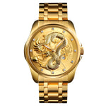 SKMEI 9193 Men Golden Dragon Pattern Calendar Dial Luminous Quartz Watch