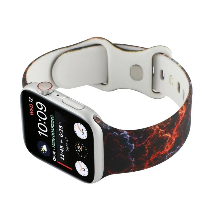 8-buckle Printed Replacement Strap Watchband For Apple Watch Series, 7 45mm / 6 & SE & 5 & 4 44mm / 3 & 2 & 1 42mm, 7 41mm / 6 & SE & 5 & 4 40mm / 3 & 2 & 1 38mm