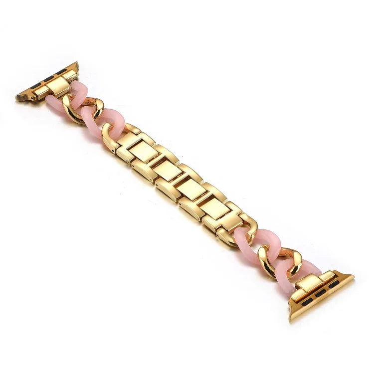 Cowboy Chain + Resin Metal Replacement Strap Watchband For Apple Watch Series, 7 41mm / 6 & SE & 5 & 4 40mm / 3 & 2 & 1 38mm, 7 45mm / 6 & SE & 5 & 4 44mm / 3 & 2 & 1 42mm