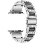 Three-beads Diamond + Gemstone Replacement Strap Watchband For Apple Watch Series, 7 41mm / 6 & SE & 5 & 4 40mm / 3 & 2 & 1 38mm, 7 45mm / 6 & SE & 5 & 4 44mm / 3 & 2 & 1 42mm