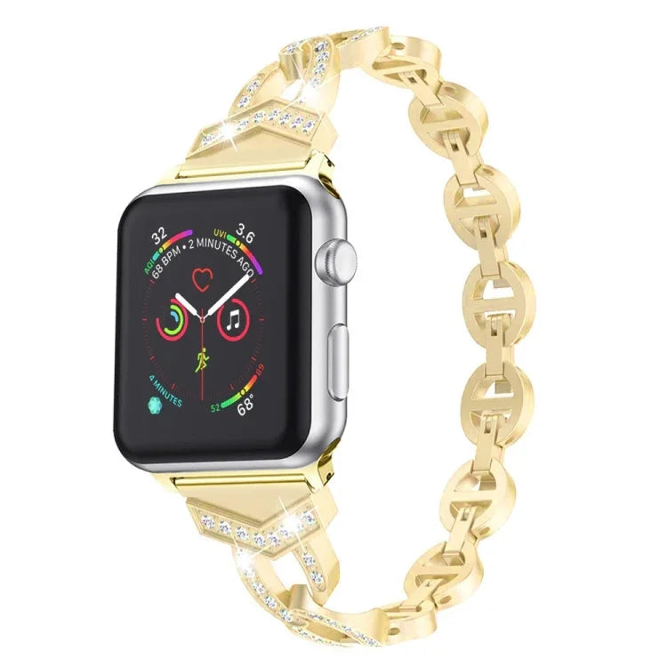 Diamond Stainless Steel Replacement Strap Watchband For Apple Watch Series, 7 41mm / 6 & SE & 5 & 4 40mm / 3 & 2 & 1 38mm, 7 45mm / 6 & SE & 5 & 4 44mm / 3 & 2 & 1 42mm