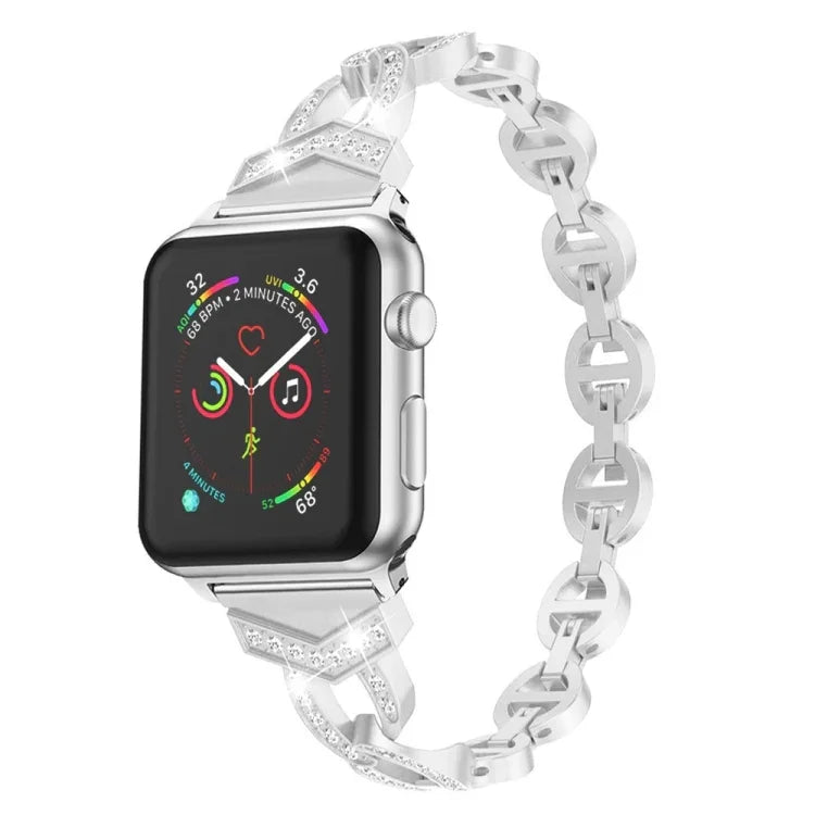 Diamond Stainless Steel Replacement Strap Watchband For Apple Watch Series, 7 41mm / 6 & SE & 5 & 4 40mm / 3 & 2 & 1 38mm, 7 45mm / 6 & SE & 5 & 4 44mm / 3 & 2 & 1 42mm