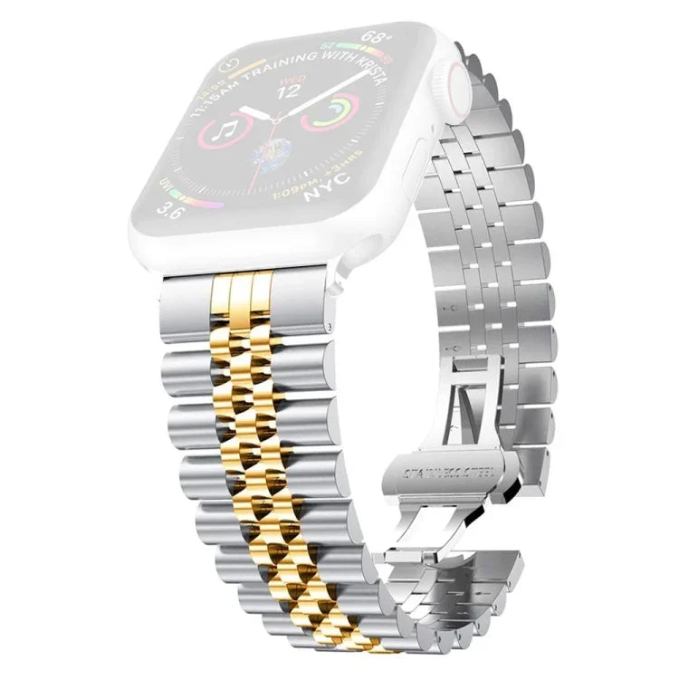 Women Five Beads Stainless Steel Replacement Watchband Width: 20mm  For Apple Watch Series, 7 45mm / 6 & SE & 5 & 4 44mm / 3 & 2 & 1 42mm, 7 41mm / 6 & SE & 5 & 4 40mm / 3 & 2 & 1 38mm