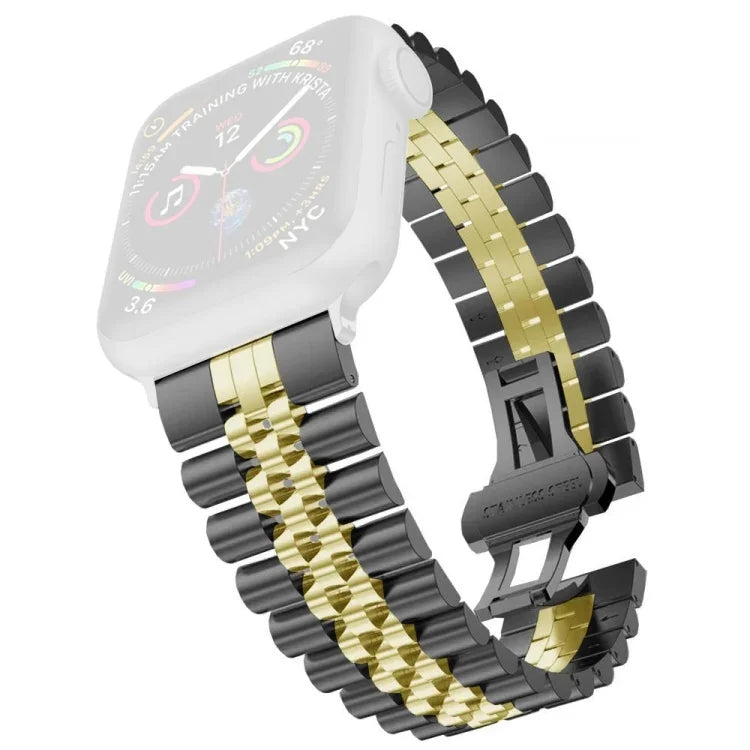 Women Five Beads Stainless Steel Replacement Watchband Width: 20mm  For Apple Watch Series, 7 45mm / 6 & SE & 5 & 4 44mm / 3 & 2 & 1 42mm, 7 41mm / 6 & SE & 5 & 4 40mm / 3 & 2 & 1 38mm
