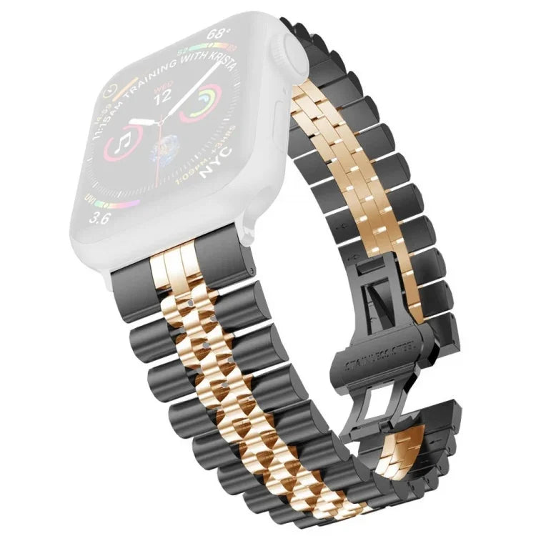 Women Five Beads Stainless Steel Replacement Watchband Width: 20mm  For Apple Watch Series, 7 45mm / 6 & SE & 5 & 4 44mm / 3 & 2 & 1 42mm, 7 41mm / 6 & SE & 5 & 4 40mm / 3 & 2 & 1 38mm